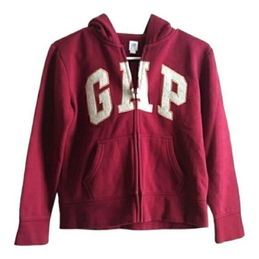 Girls GAP LOGO Hoodie Full Zipper Hooded Sweatshirt GLITTER SEQUIN Size XL/12